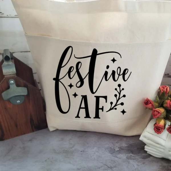 Christmas Tote Bag, Funny Tote Bag, Cotton Canvas Tote, Reusable Grocery Bag, Tote Bag with Pockets, Farmers Market Bag, Funny Shopping Bag