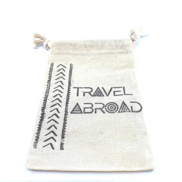 Hand Stamped, Travel Abroad, Cotton Drawstring Pouches 4" x 6"