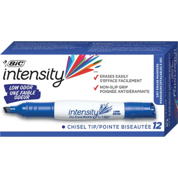 Intensity Low Odor Chisel Tip Dry Erase Marker, Broad Chisel Tip, Blue, Dozen