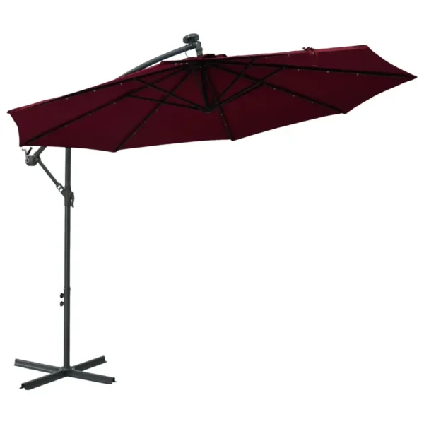 vidaXL Cantilever Umbrella with LED Lights and Steel Pole Wine Red