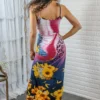 Flowing Sunflowers Bodycon Maxi Dress - Image 2