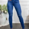 Just a Little Knee Cut High Waisted Great Stretch Jeans - Image 7