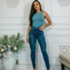 Just a Little Knee Cut High Waisted Great Stretch Jeans - Image 8