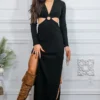 O Ring Cut Out Side Slits Sweater Dress - Image 15