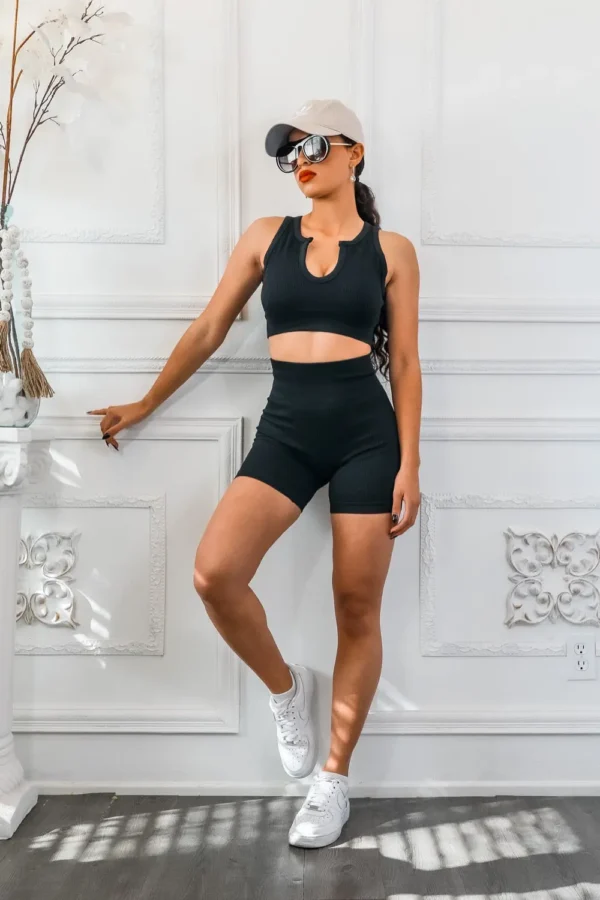 Next Level Ribbed Snatched Active Wear Shorts Set