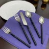 Stainless Steel Flatware set of 20 Pieces Black Swirl Handle - Image 2