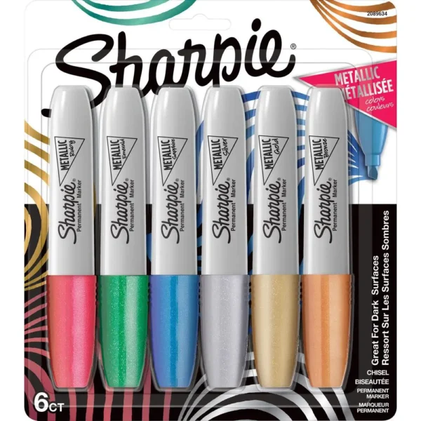 Sharpie Metallic Ink Chisel Tip Permanent Markers - Fine Marker Point - Chisel Marker Point Style - Gold Metallic, Silver Metallic, Bronze Metallic, Ruby Metallic, Emerald Metallic, Sapphire Metallic