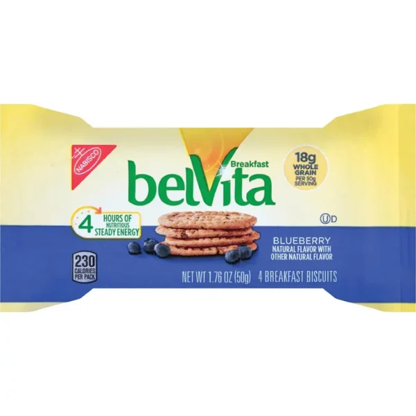 belVita Breakfast Biscuits - Individually Wrapped, Hydrogenated Oil-free, Sweetener-free - Blueberry - 1.76 oz - 8 / Box