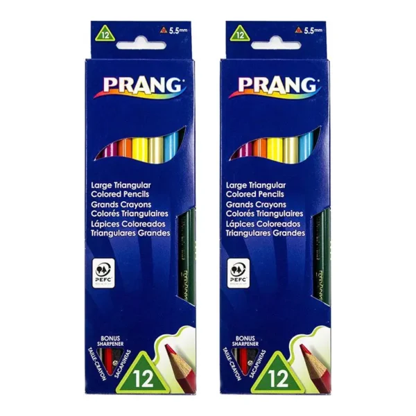 Triangular Colored Pencils, 5.5 mm core, With Sharpener, 12 Per Pack, 2 Packs