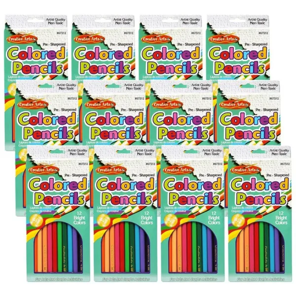 Pre-Sharpened Colored Pencils, Assorted Colors, 7 Inches, 12 Per Set, 12 Sets