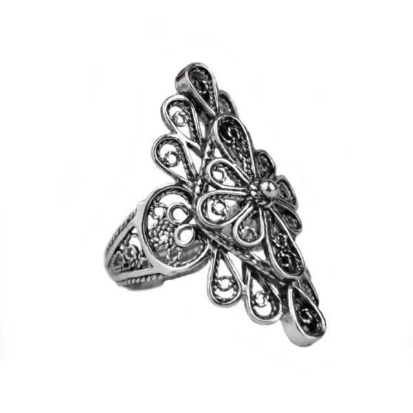 Filigree Art Lace Embroidery Woman Silver Statement Ring