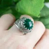 Filigree Art Green Agate Gemstone Woman Silver Statement Ring - Image 2