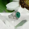 Filigree Art Green Agate Gemstone Woman Silver Statement Ring - Image 3