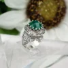 Filigree Art Green Agate Gemstone Woman Silver Statement Ring - Image 4