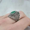 Filigree Art Malachite Gemstone Lace Detailed Women Silver Statement Ring - Image 2