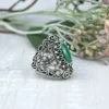 Filigree Art Malachite Gemstone Lace Detailed Women Silver Statement Ring - Image 4