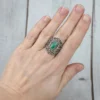 Filigree Art Malachite Gemstone Lace Detailed Women Silver Statement Ring - Image 3