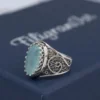 Filigree Art Aqua Chalcedony Gemstone Women Oval Silver Cocktail Ring - Image 4