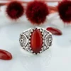 Filigree Art Carnelian Gemstone Women Oval Silver Cocktail Ring - Image 3