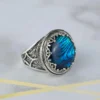 Filigree Art Blue Abalone Gemstone Women Silver Bold Statement Ring - Image 3