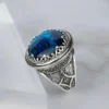 Filigree Art Blue Abalone Gemstone Women Silver Bold Statement Ring - Image 4