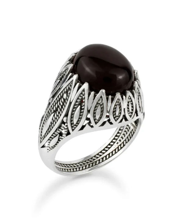 Filigree Art Black Onyx Gemstone Women Silver Statement Ring