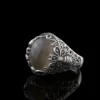 Filigree Art Bee Detailed Gray Moonstone Gemstone Women Silver Statement Ring - Image 3