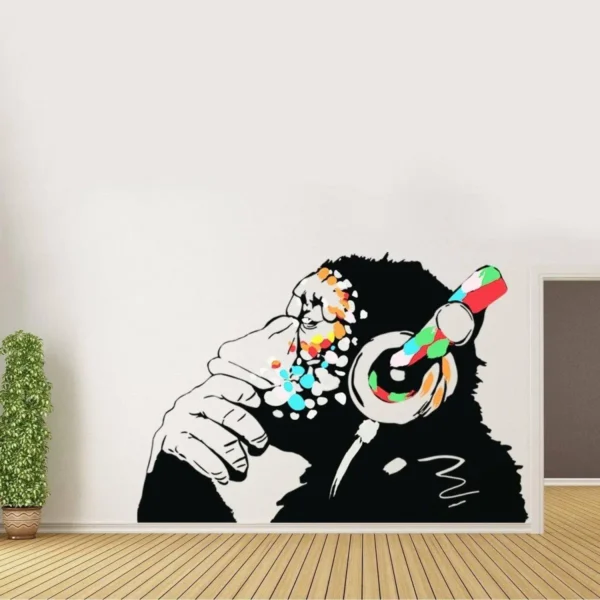 Primate Wall Decal - Contemplative Monkey Themed Wall Sticker for Kids Room Decoration