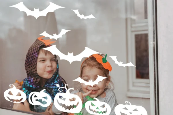 Halloween Window Decals - Spooky Delights with Festive Pumpkins and Bats Display Stickers