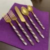 Golden Stainless Steel Flatware Set of 20 PC (Twsited) - Image 7