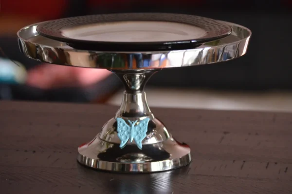 Cake Stand with Turquoise Butterfly (10" Cake Holder)