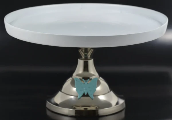 White Cake Stand with Turquoise Butterfly (10" Cake Holder)