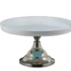 White Cake Stand with Turquoise Butterfly (10" Cake Holder) - Image 3