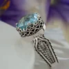 Blue Topaz Gemstone Filigree Art Women Sterling Silver Cocktail Ring - Image 4