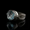 Blue Topaz Gemstone Filigree Art Women Sterling Silver Cocktail Ring - Image 3