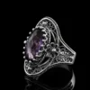 Filigree Art Sterling Silver Women Oval Statement Ring with February Birthstone Amethyst Gemstone - Image 3