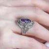 Filigree Art Sterling Silver Women Oval Statement Ring with February Birthstone Amethyst Gemstone - Image 2