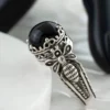 Bee Detailed Black Onyx Gemstone Filigree Art Women Silver Cocktail Ring - Image 4