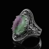 Ruby Zoisite Gemstone Filigree Art Woman Silver Statement Ring - Image 3