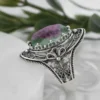 Ruby Zoisite Gemstone Filigree Art Woman Silver Statement Ring - Image 4