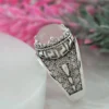 Meander Pattern Filigree Art Rose Quartz Gemstone Women Silver Cocktail Ring - Image 4