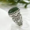 Serpentine Gemstone Double Heart Detailed Filigree Art 925 Sterling Silver Women Statement Ring - Image 3