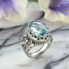 Blue Topaz Gemstone Filigree Art Double Butterfly Detailed Women Silver Statement Ring - Image 4