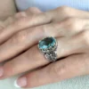 Blue Topaz Gemstone Filigree Art Double Butterfly Detailed Women Silver Statement Ring - Image 2