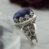 Charoite Gemstone Filigree Art Double Butterfly Detailed Women Silver Statement Ring - Image 3