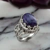 Charoite Gemstone Filigree Art Double Butterfly Detailed Women Silver Statement Ring - Image 4