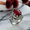 Ruby Quartz Gemstone Filigree Art Double Butterfly Detailed Women Silver Statement Ring - Image 4