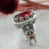 Ruby Quartz Gemstone Filigree Art Double Butterfly Detailed Women Silver Statement Ring - Image 3