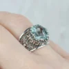 Meander Pattern Filigree Art Aquamarine Gemstone Women Silver Cocktail Ring - Image 2