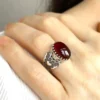 Carnelian Gemstone Double Heart Detailed Filigree Art 925 Sterling Silver Women Statement Ring - Image 2